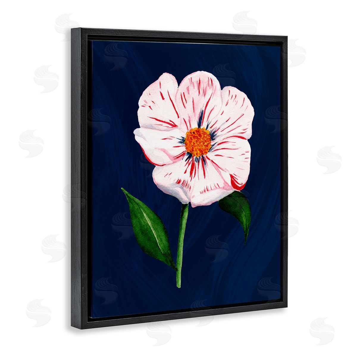 Single Cherry Blossom Bloom Black Floating Frame Canvas Wall Art, Home Decor by Michelle Ingari Designs