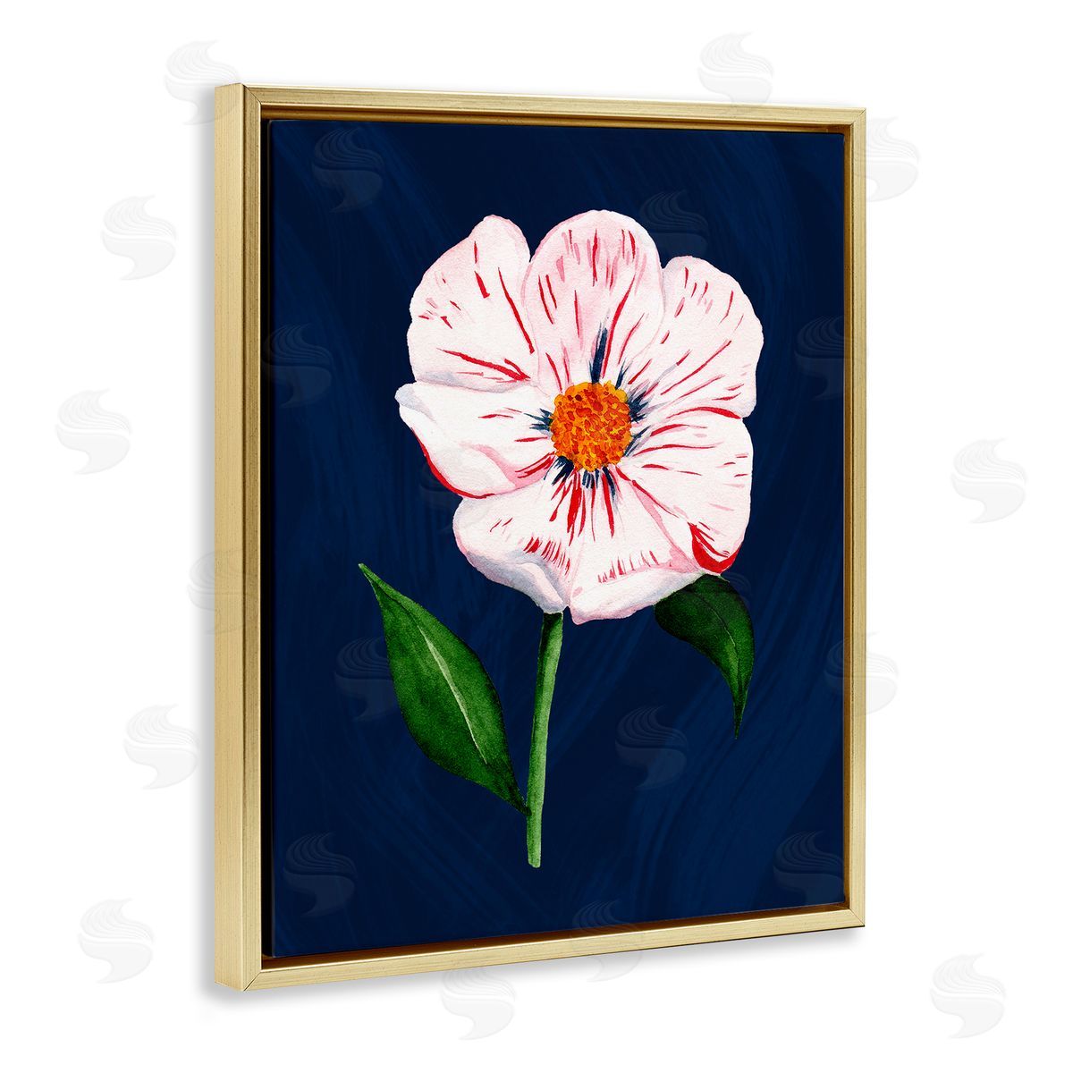Single Cherry Blossom Bloom Gold Floating Frame Canvas Wall Art, Home Decor by Michelle Ingari Designs
