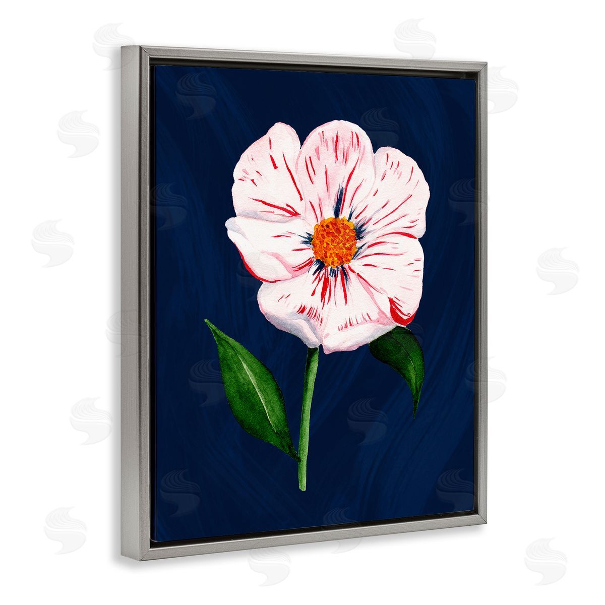 Single Cherry Blossom Bloom Grey Floating Frame Canvas Wall Art, Home Decor by Michelle Ingari Designs