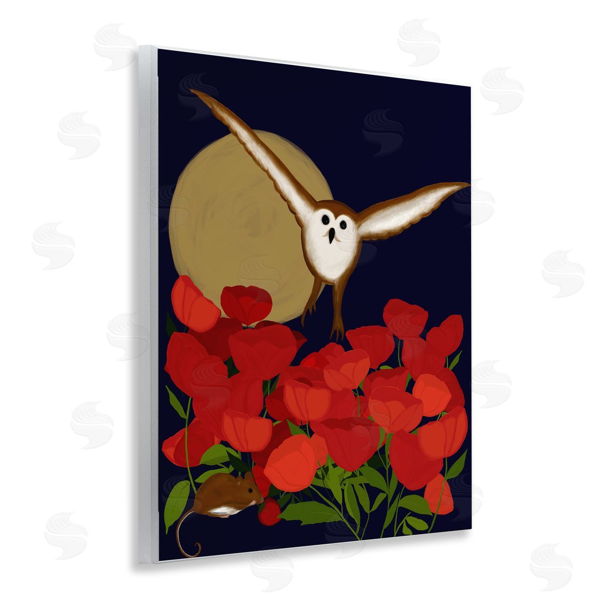 Owl over Poppy Field Wood Plaque Wall Art, Home Decor by Michelle Ingari Designs