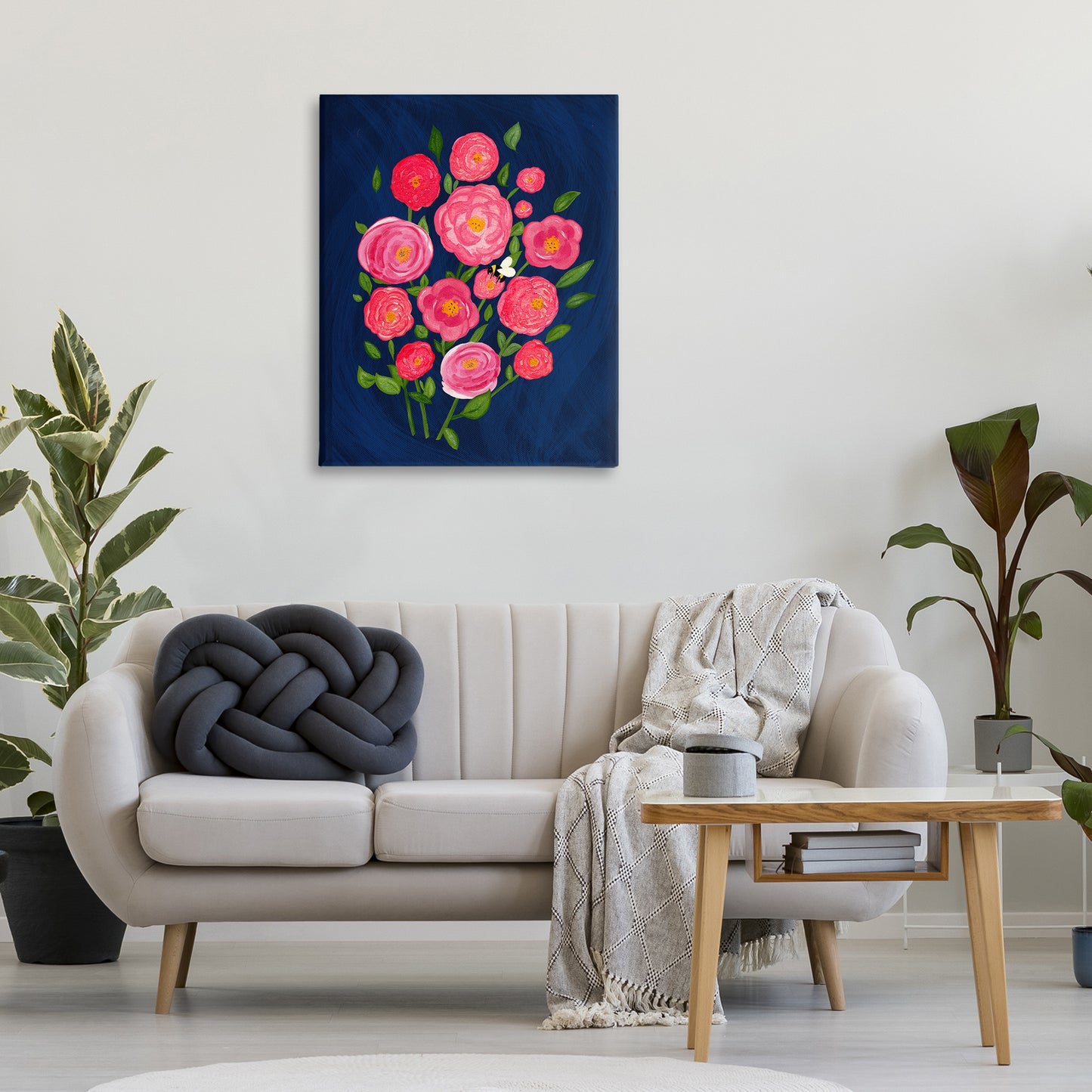 Pink Poses Bunches Canvas Wall Art in Room, Home Decor by Michelle Ingari Designs