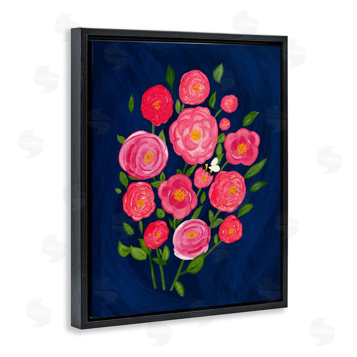 Pink Poses Bunches Black Floating Frame Canvas Wall Art, Home Decor by Michelle Ingari Designs