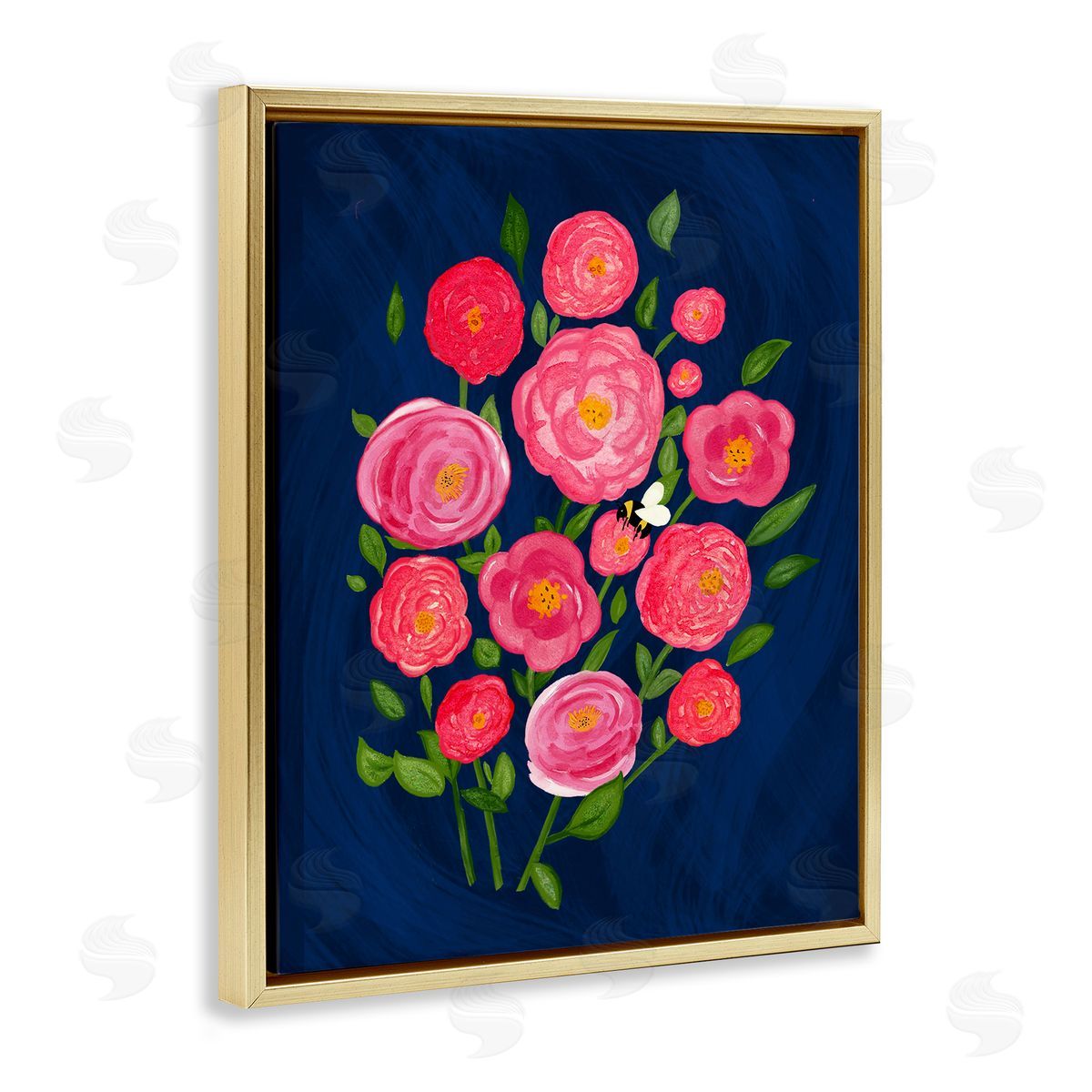 Pink Poses Bunches Gold Floating Frame Canvas Wall Art, Home Decor by Michelle Ingari Designs