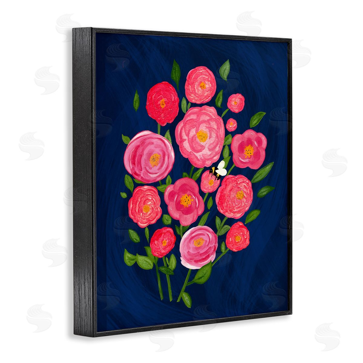 Pink Poses Bunches Black Frame Print Wall Art, Home Decor by Michelle Ingari Designs