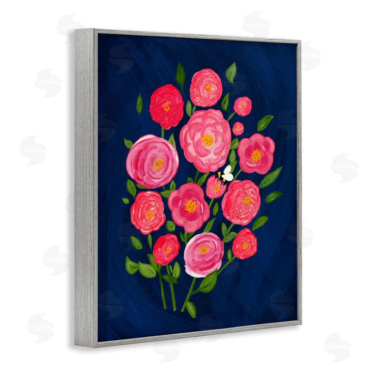 Pink Poses Bunches Grey Frame Print Wall Art, Home Decor by Michelle Ingari Designs