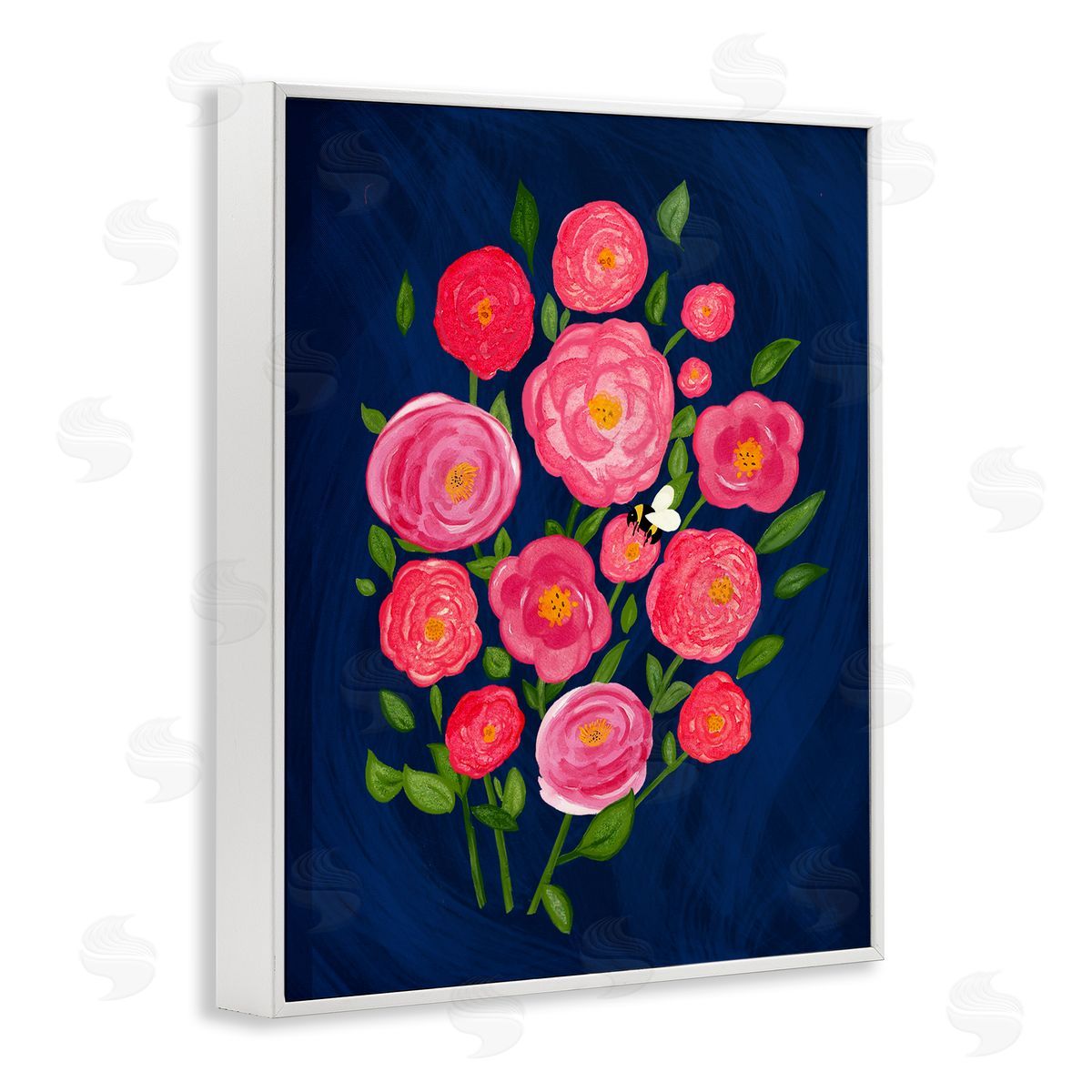Pink Poses Bunches White Frame Print Wall Art, Home Decor by Michelle Ingari Designs