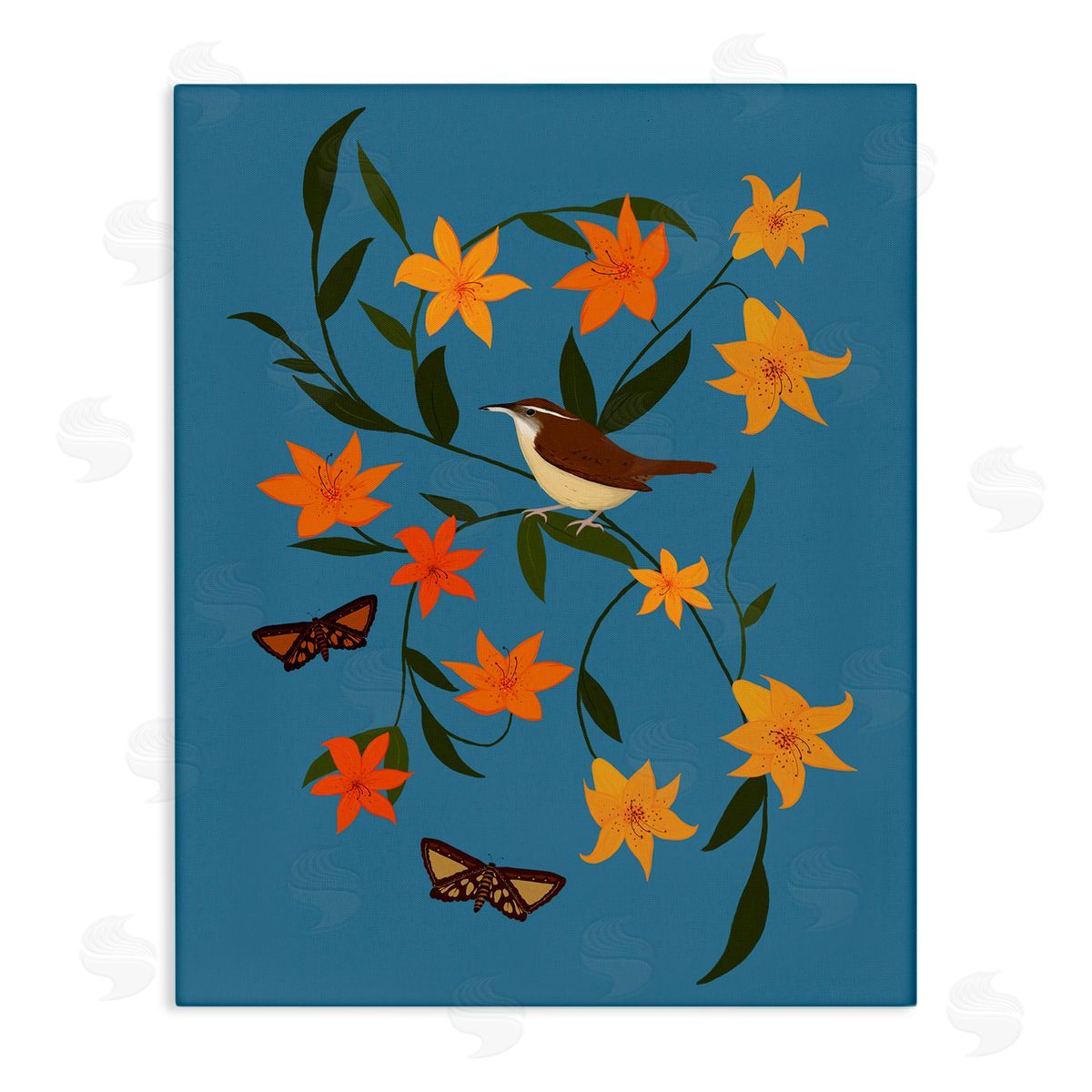 Sparrow on Lily Bunches Canvas Wall Art, Home Decor by Michelle Ingari Designs