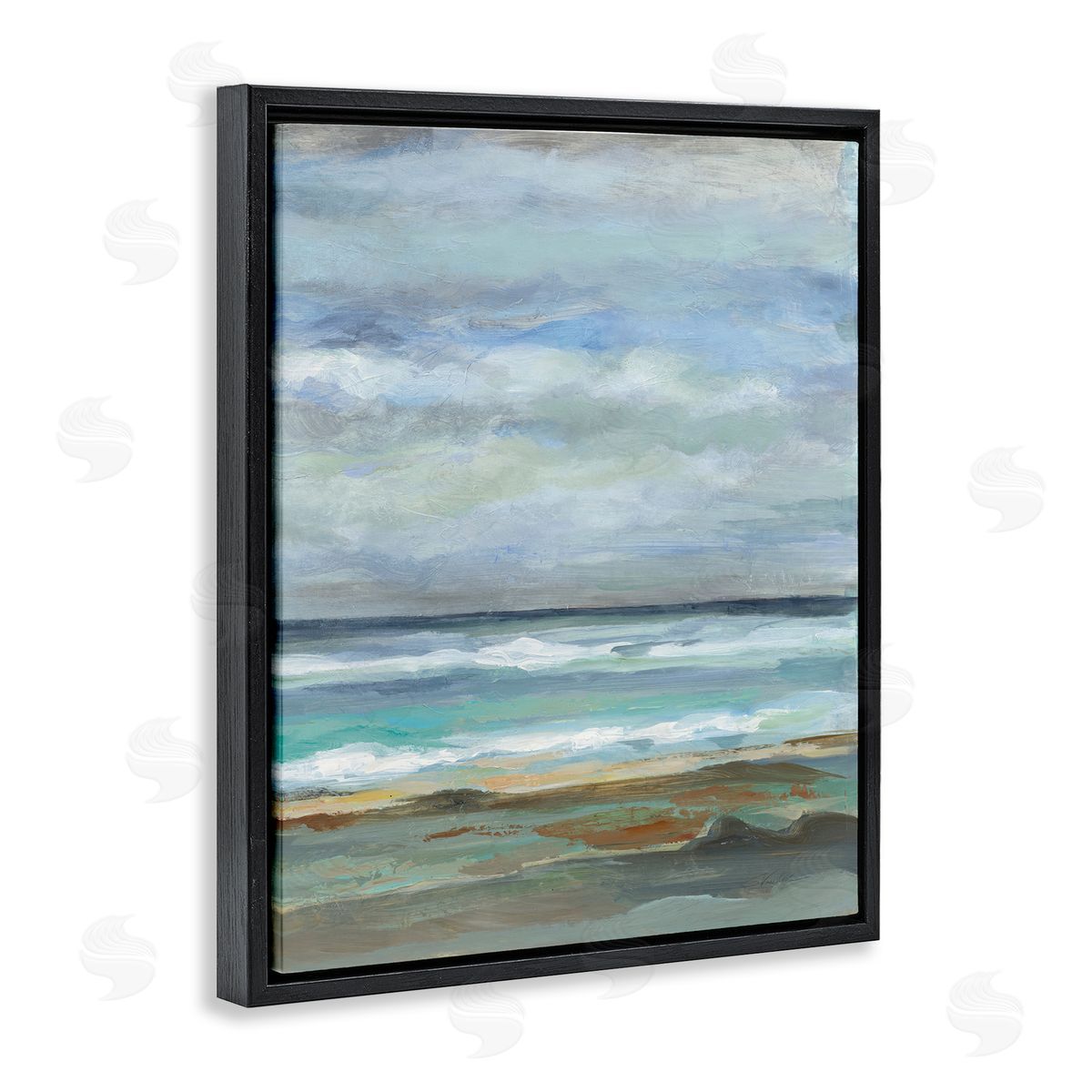 Double Wave Seashore Black Floating Frame Canvas Wall Art, Home Decor by Silvia Vassileva
