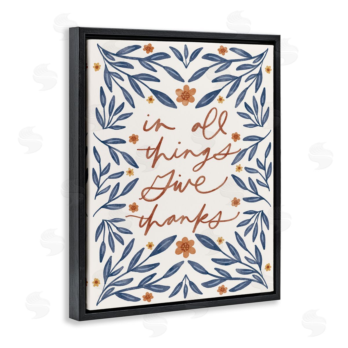 Give Thanks Botanical Black Floating Frame Canvas Wall Art, Home Decor by Amanda Houston