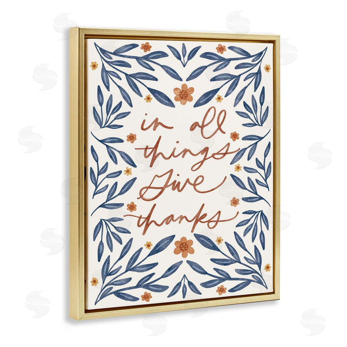 Give Thanks Botanical Gold Floating Frame Canvas Wall Art, Home Decor by Amanda Houston