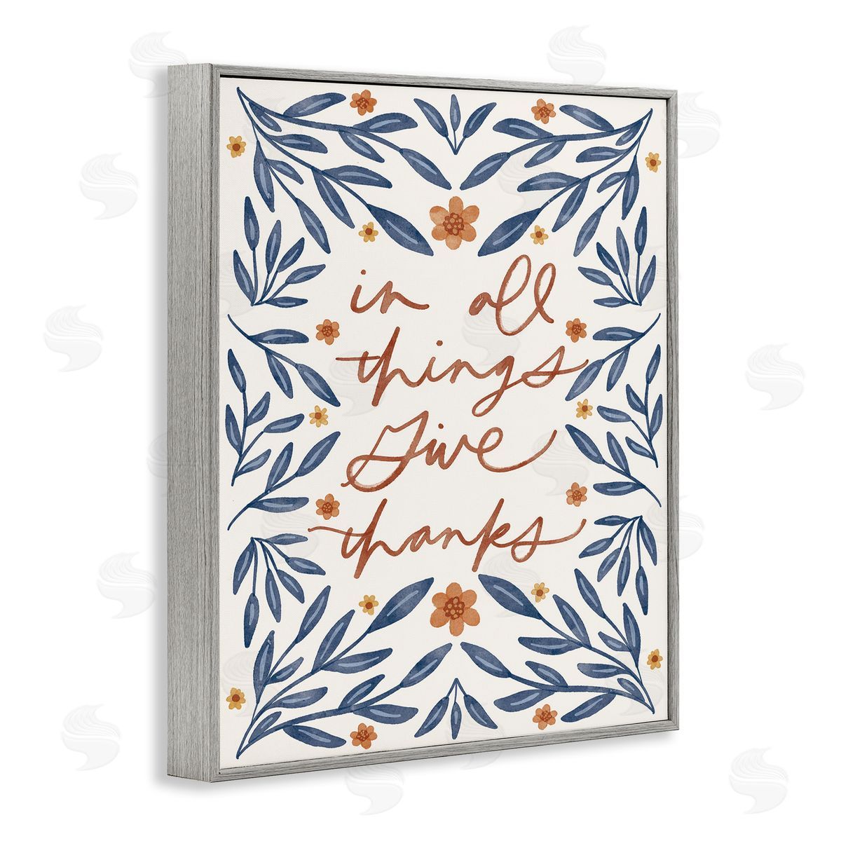 Give Thanks Botanical Grey Frame Print Wall Art, Home Decor by Amanda Houston