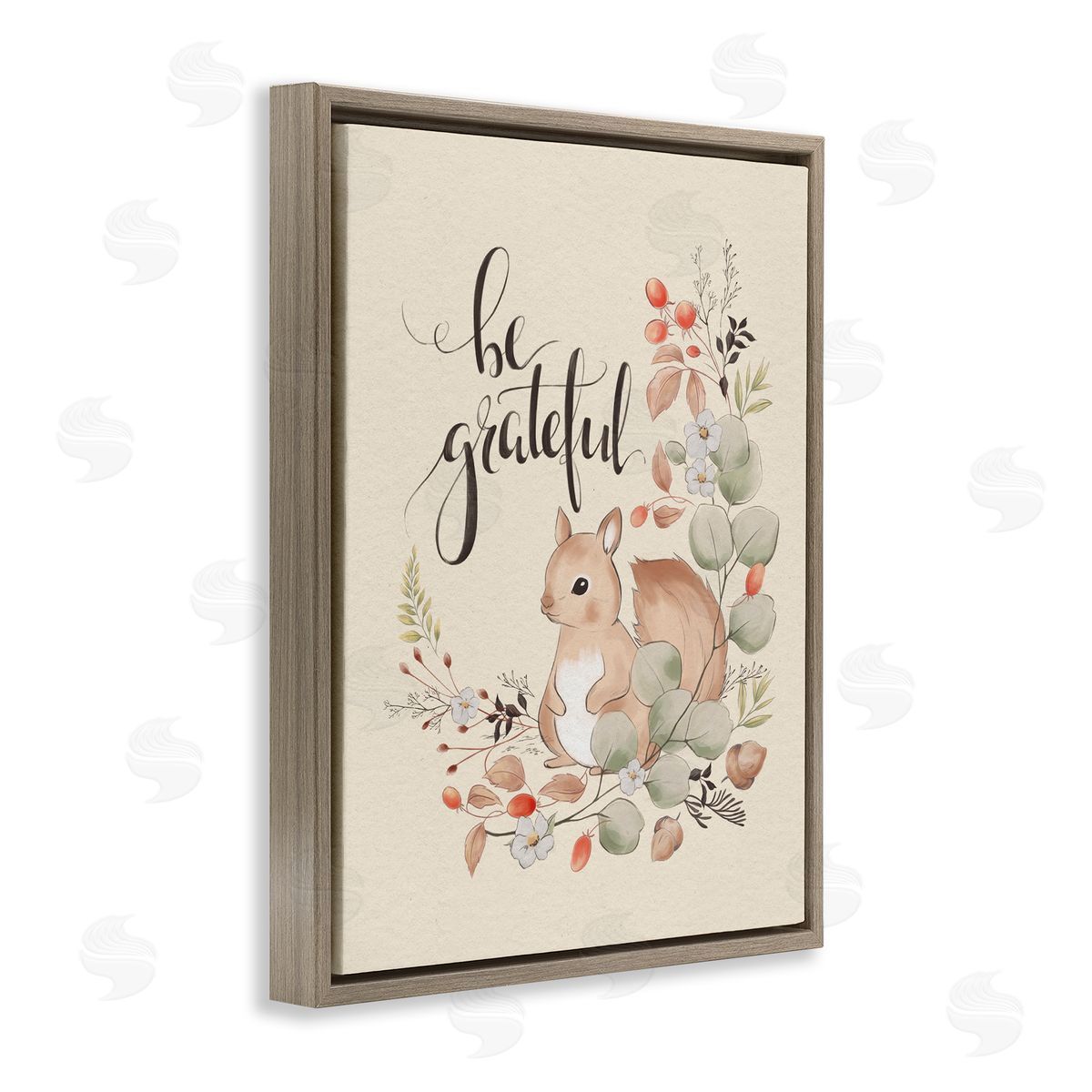 Be Grateful Squirrel Brown Floating Frame Canvas Wall Art, Home Decor by Andrea Jasid Grassi