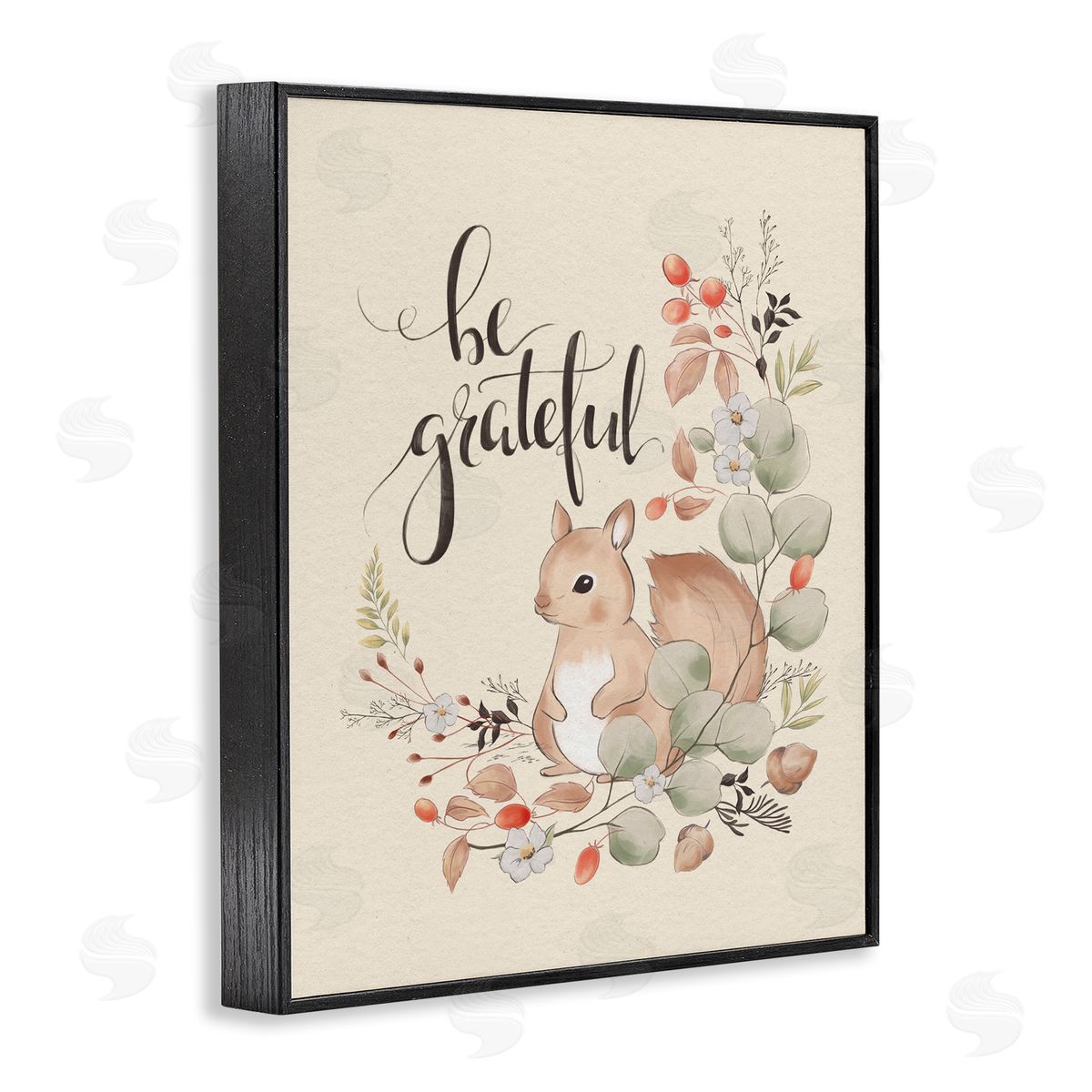 Be Grateful Squirrel Black Frame Print Wall Art, Home Decor by Andrea Jasid Grassi