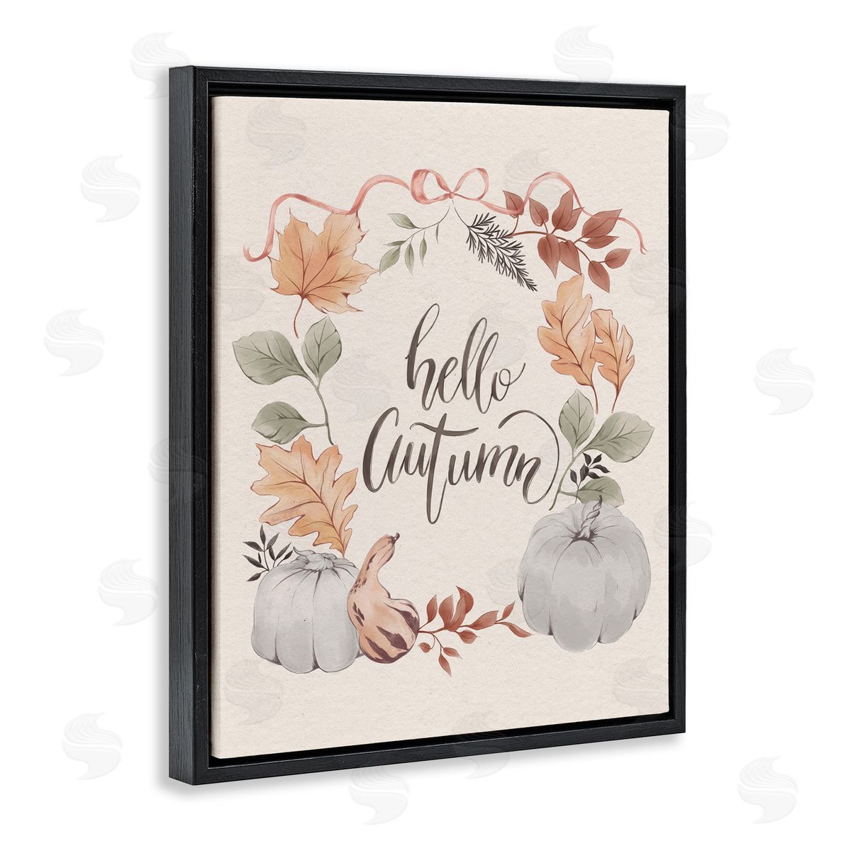 Hello Autumn with Garland Black Floating Frame Canvas Wall Art, Home Decor by Andrea Jasid Grassi