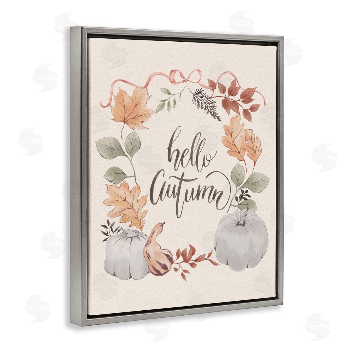 Hello Autumn with Garland Grey Floating Frame Canvas Wall Art, Home Decor by Andrea Jasid Grassi