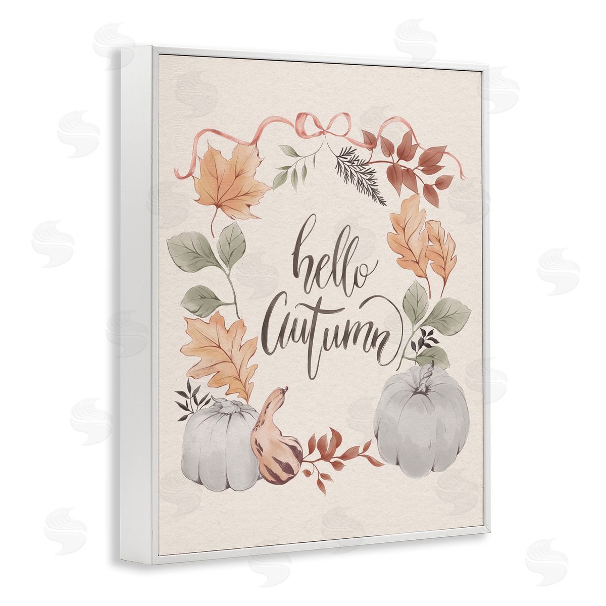 Hello Autumn with Garland White Frame Print Wall Art, Home Decor by Andrea Jasid Grassi