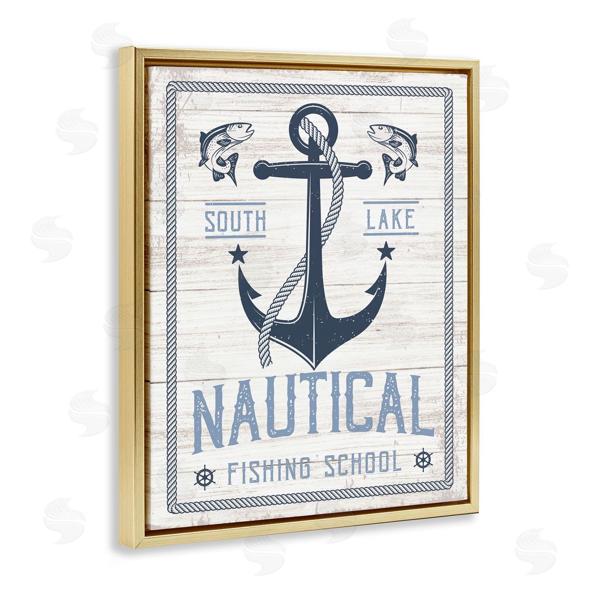 Nautical Fishing School Gold Floating Frame Canvas Wall Art, Home Decor by Angela Nickeas