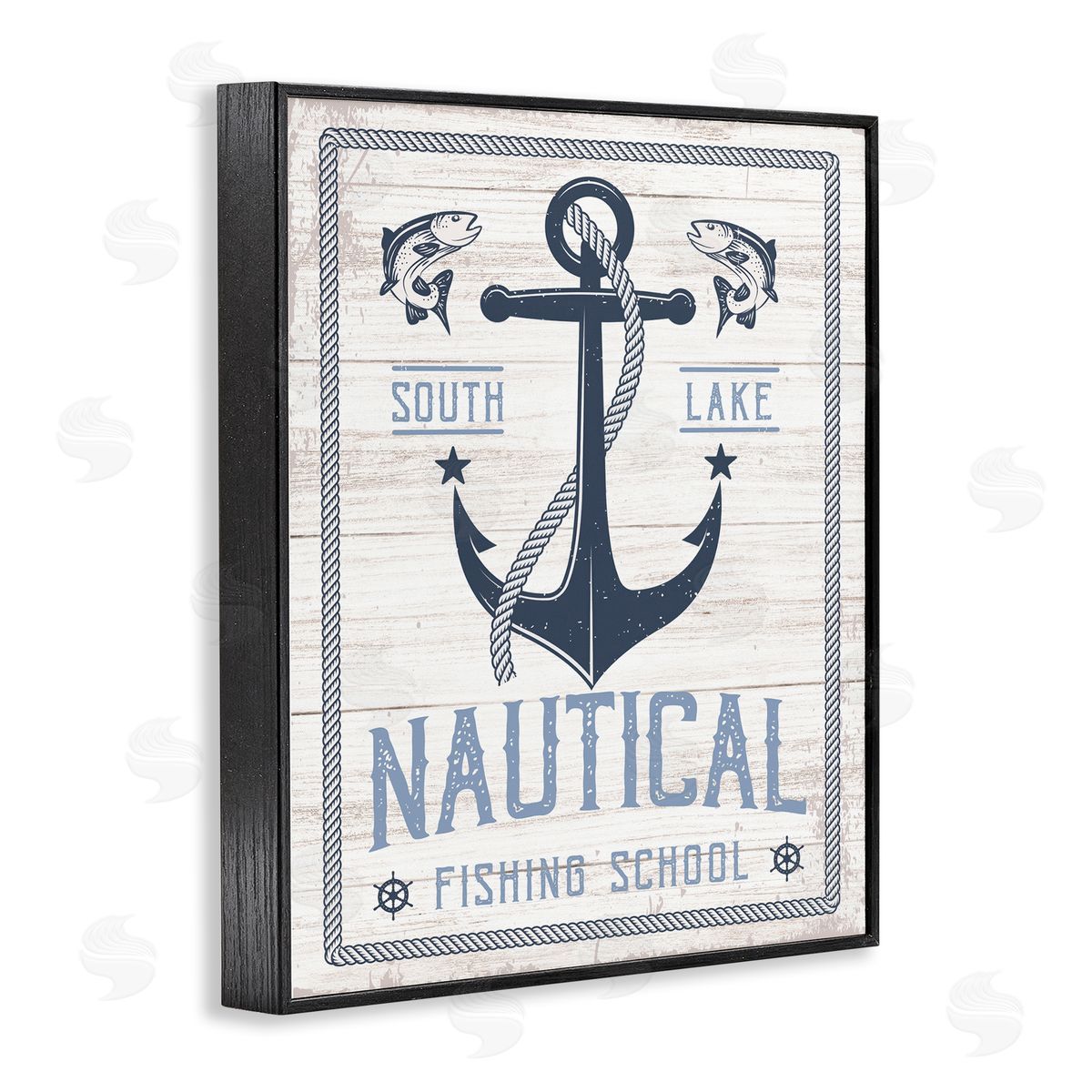 Nautical Fishing School Black Frame Print Wall Art, Home Decor by Angela Nickeas
