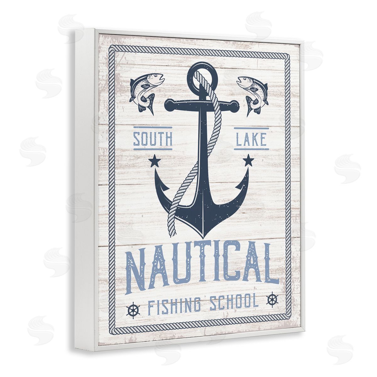 Nautical Fishing School White Frame Print Wall Art, Home Decor by Angela Nickeas