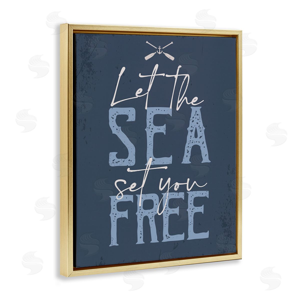Sea Set You Free Gold Floating Frame Canvas Wall Art, Home Decor by Angela Nickeas