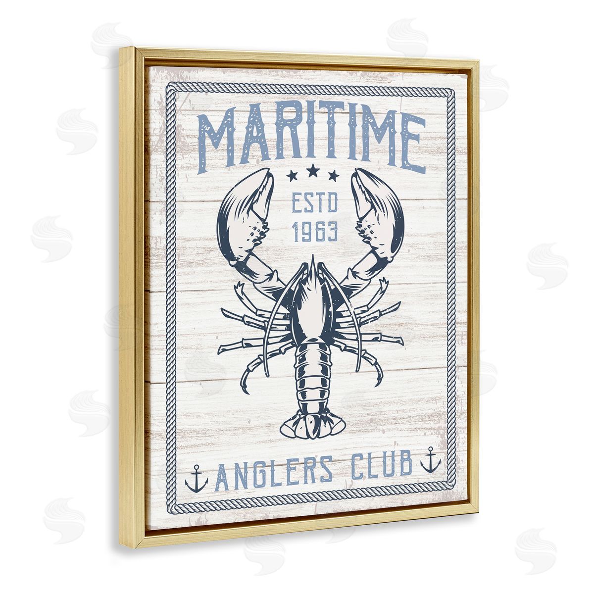 Maritime Anglers Club Gold Floating Frame Canvas Wall Art, Home Decor by Angela Nickeas