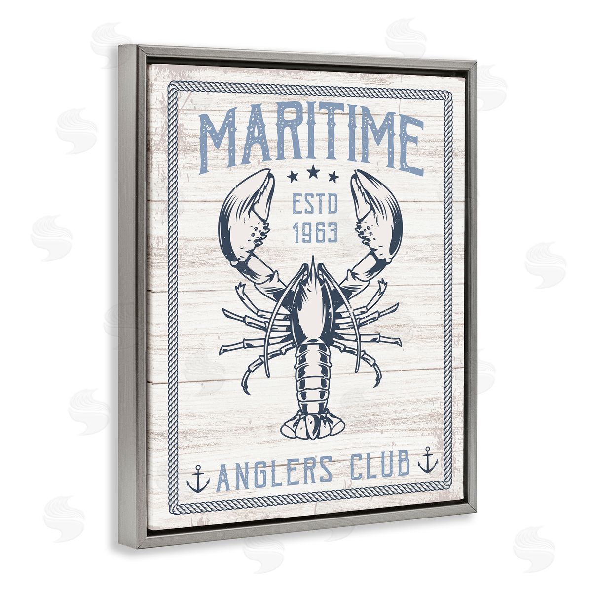 Maritime Anglers Club Grey Floating Frame Canvas Wall Art, Home Decor by Angela Nickeas