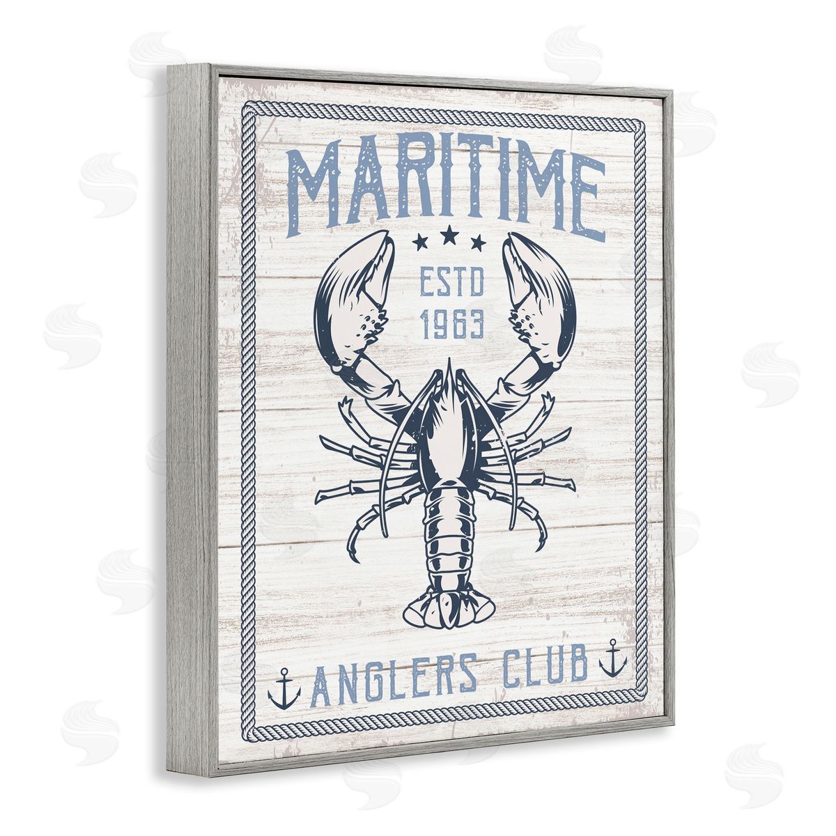 Maritime Anglers Club Grey Frame Print Wall Art, Home Decor by Angela Nickeas