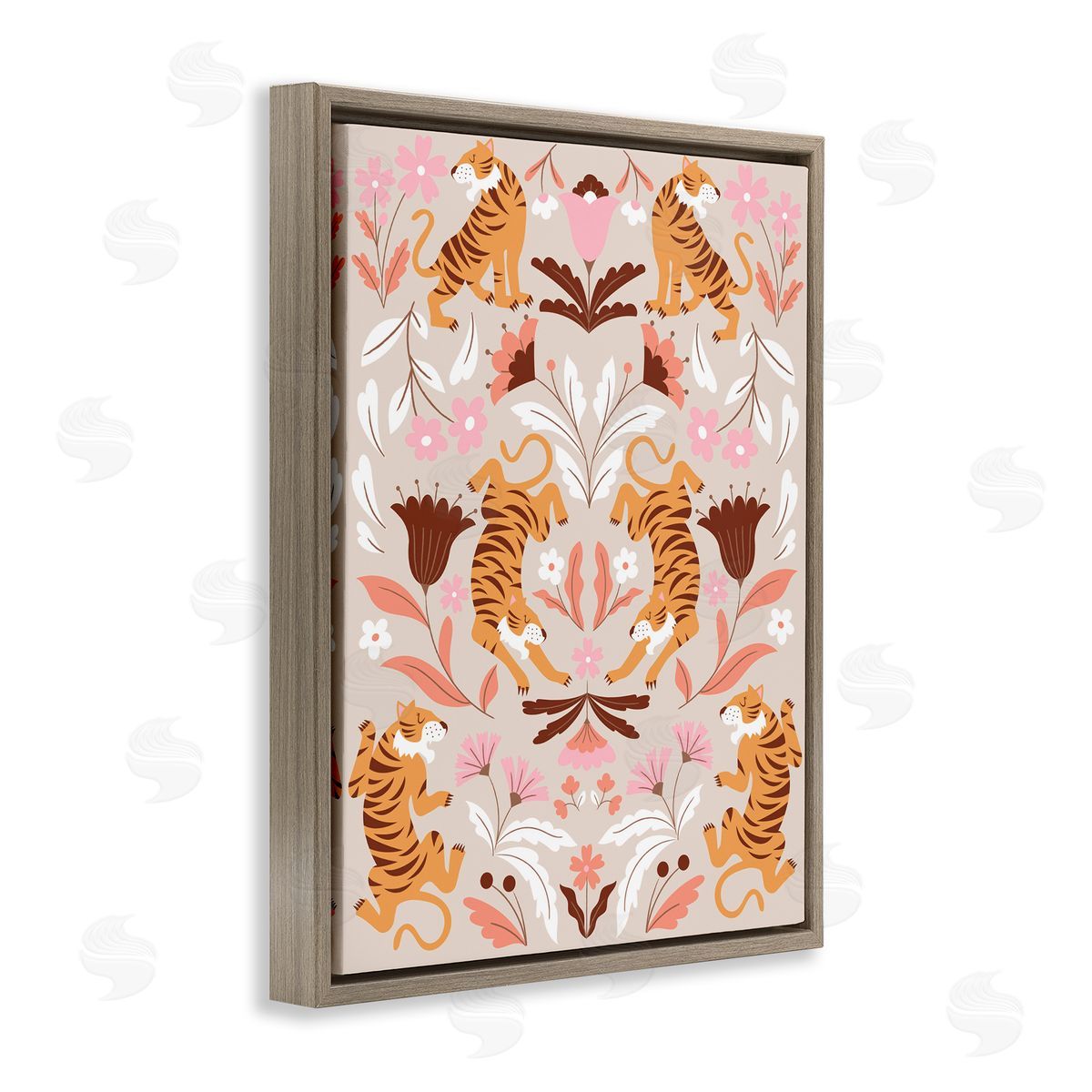 Mirrored Boho Tigers Brown Floating Frame Canvas Wall Art, Home Decor by Angela Nickeas