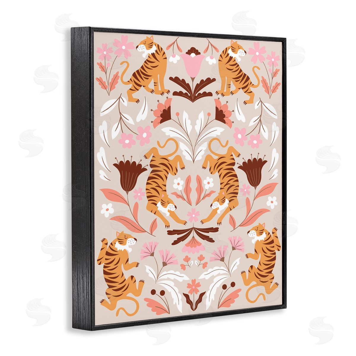Mirrored Boho Tigers Black Frame Print Wall Art, Home Decor by Angela Nickeas