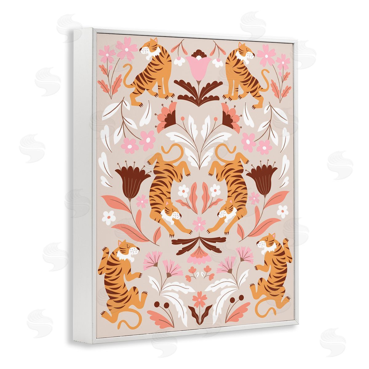 Mirrored Boho Tigers White Frame Print Wall Art, Home Decor by Angela Nickeas