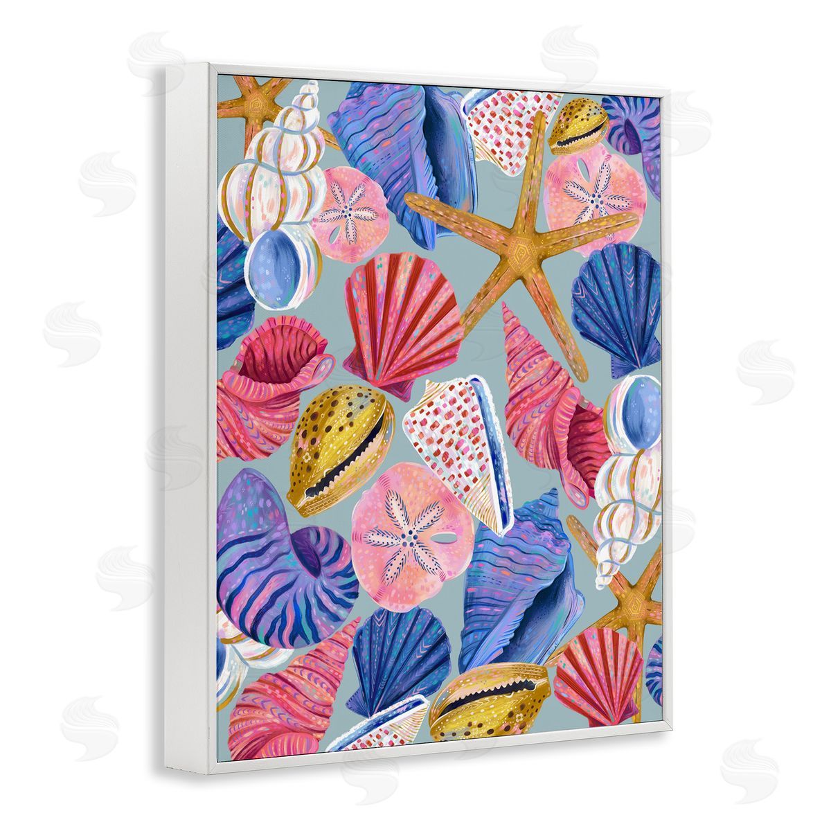 Bright Seashells Assortment White Frame Print Wall Art, Home Decor by Arrolynn Weiderhold