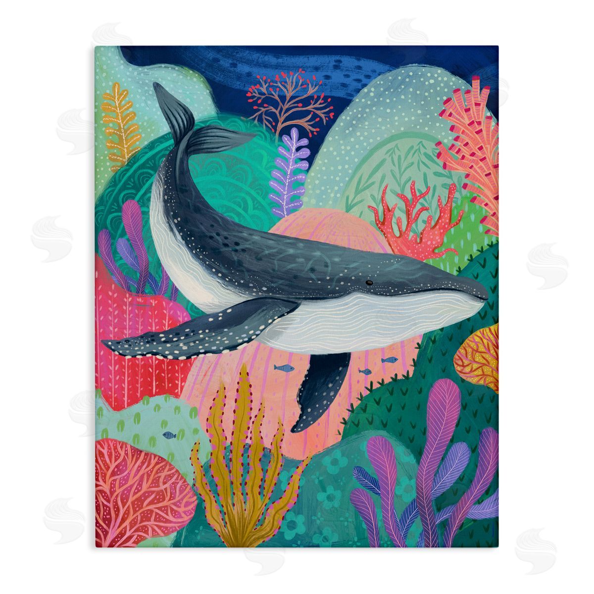 Bright Whale & Sea Coral Canvas Wall Art, Home Decor by Arrolynn Weiderhold