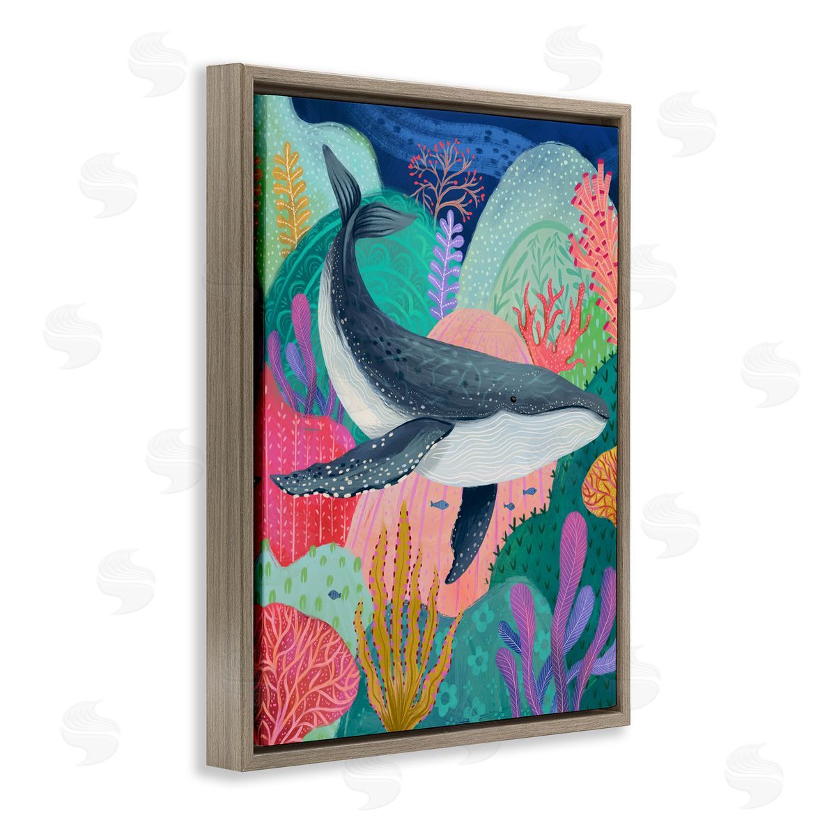 Bright Whale & Sea Coral Brown Floating Frame Canvas Wall Art, Home Decor by Arrolynn Weiderhold