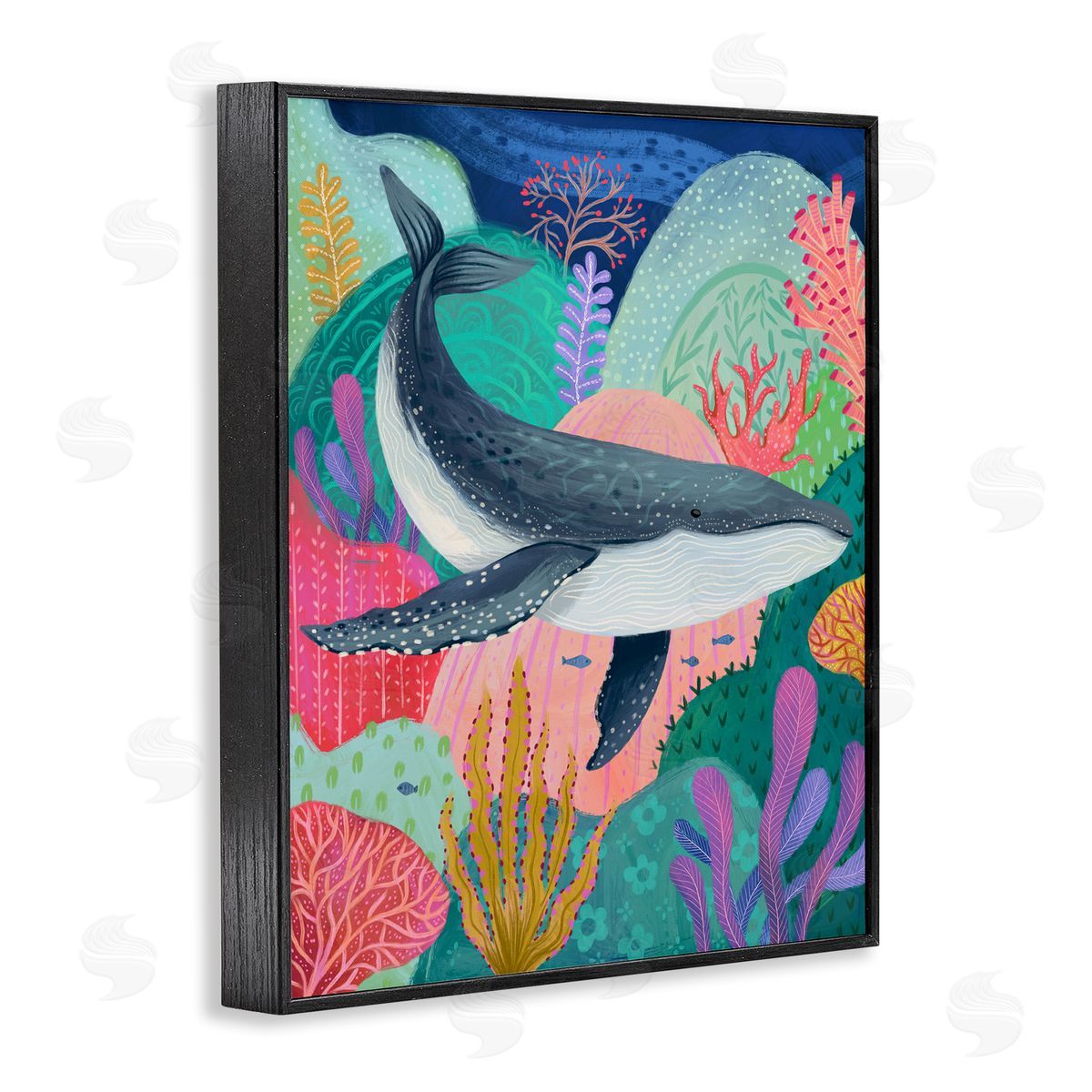Bright Whale & Sea Coral Black Frame Print Wall Art, Home Decor by Arrolynn Weiderhold