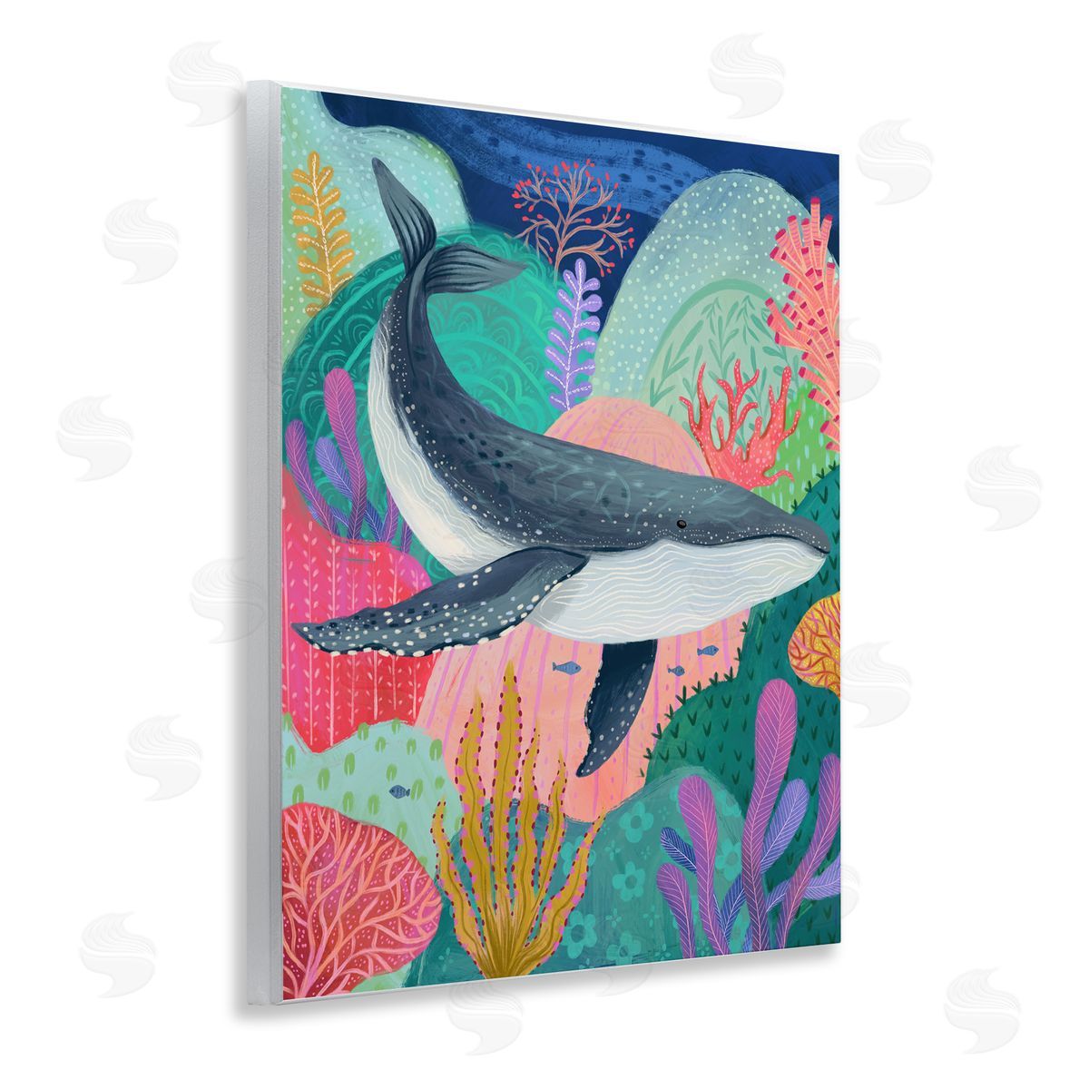 Bright Whale & Sea Coral Wood Plaque Wall Art, Home Decor by Arrolynn Weiderhold