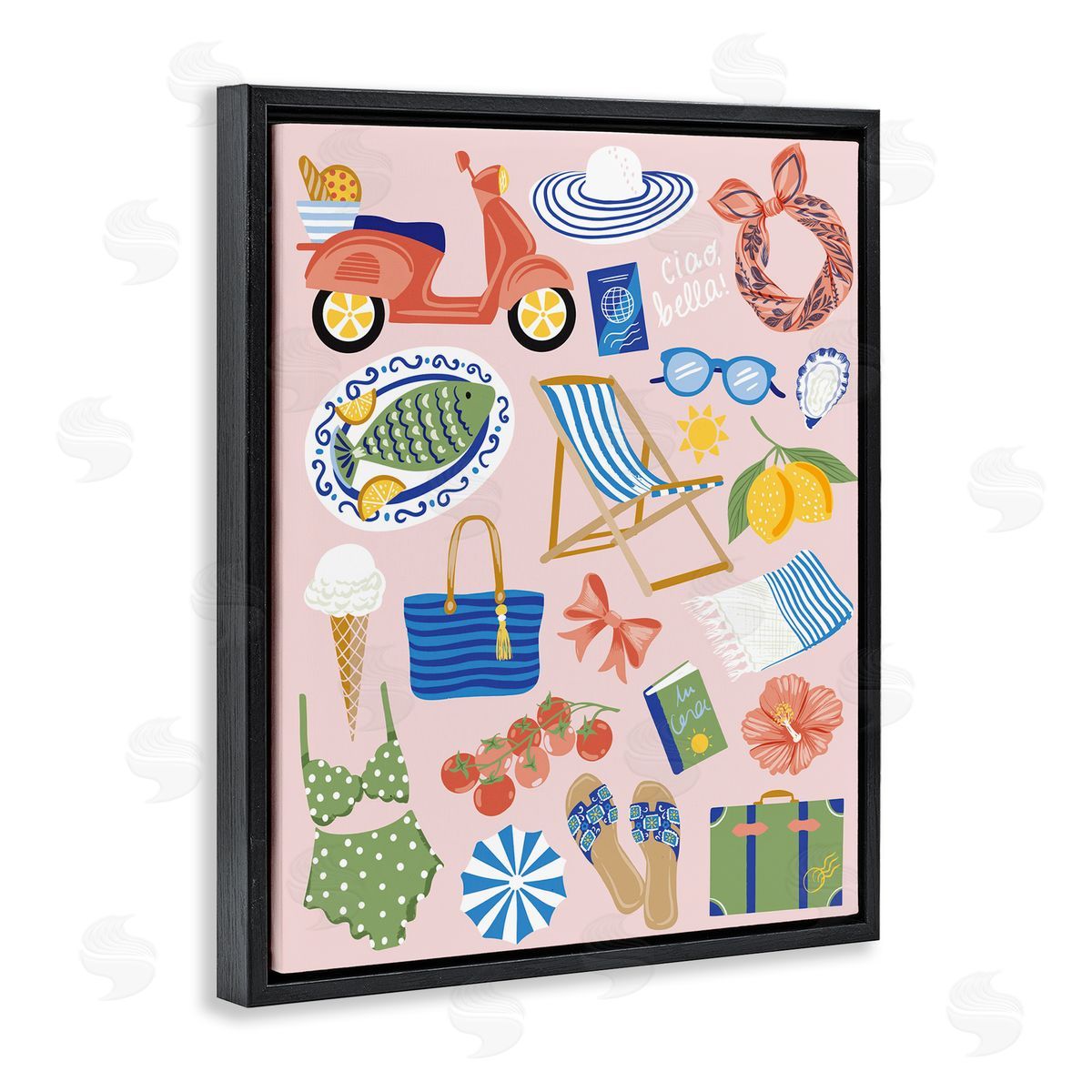 Mediterranean Coast Necessities Black Floating Frame Canvas Wall Art, Home Decor by Arrolynn Weiderhold