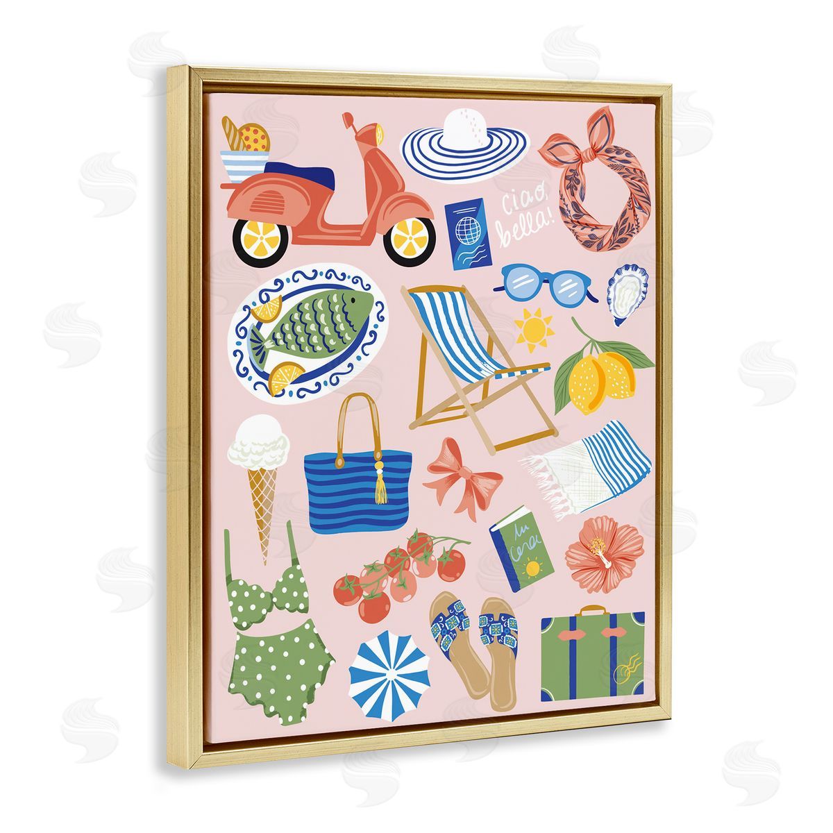 Mediterranean Coast Necessities Gold Floating Frame Canvas Wall Art, Home Decor by Arrolynn Weiderhold