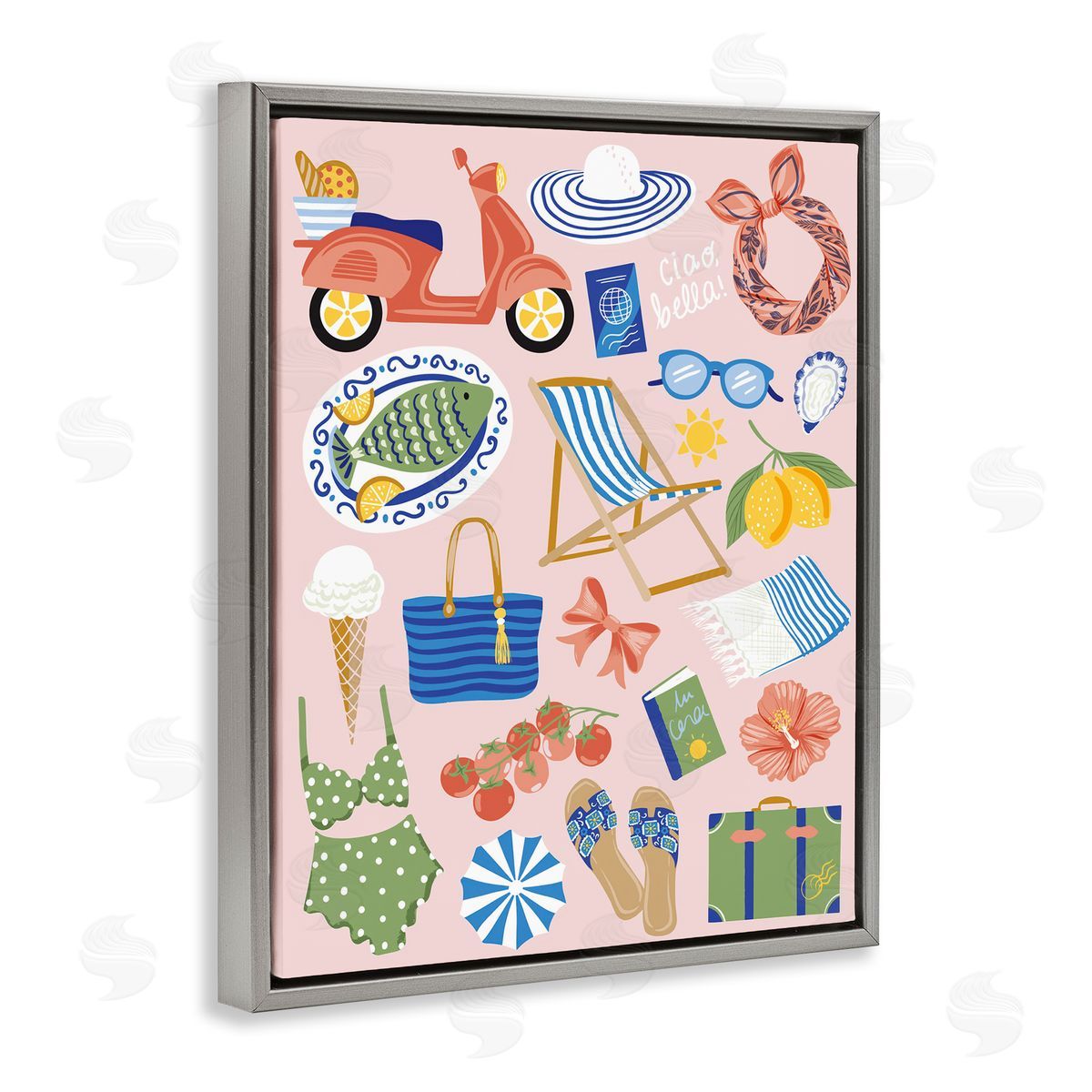 Mediterranean Coast Necessities Grey Floating Frame Canvas Wall Art, Home Decor by Arrolynn Weiderhold