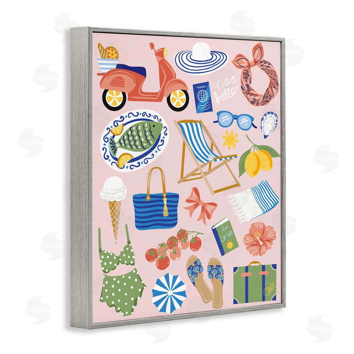 Mediterranean Coast Necessities Grey Frame Print Wall Art, Home Decor by Arrolynn Weiderhold
