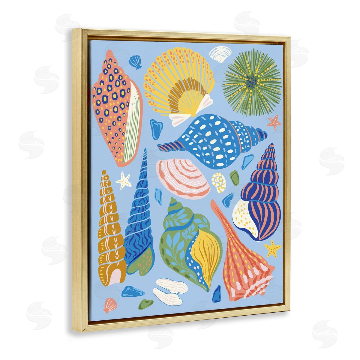 Summer Fun Seashells Gold Floating Frame Canvas Wall Art, Home Decor by Arrolynn Weiderhold