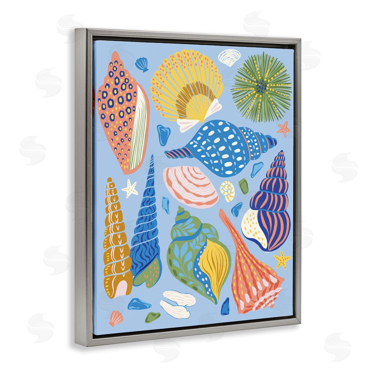 Summer Fun Seashells Grey Floating Frame Canvas Wall Art, Home Decor by Arrolynn Weiderhold