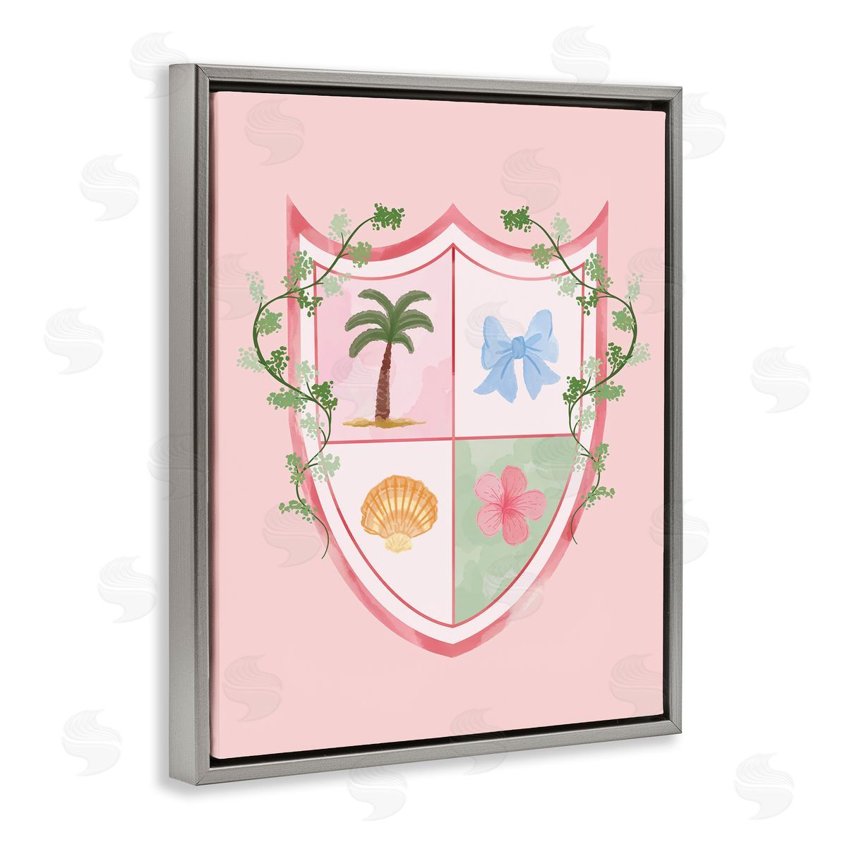 Nautical Glam Emblem Grey Floating Frame Canvas Wall Art, Home Decor by Hey Bre! Creative Studio