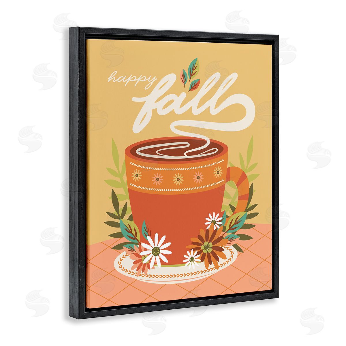 Autumnal Mug & Flowers Black Floating Frame Canvas Wall Art, Home Decor by Brandi Powell