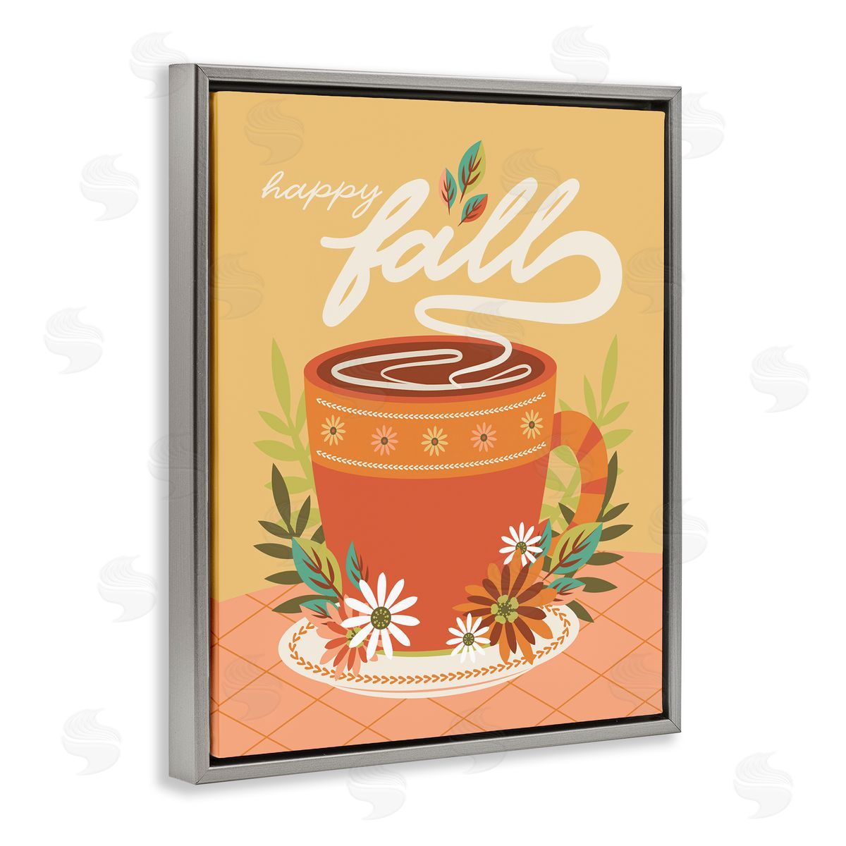 Autumnal Mug & Flowers Grey Floating Frame Canvas Wall Art, Home Decor by Brandi Powell