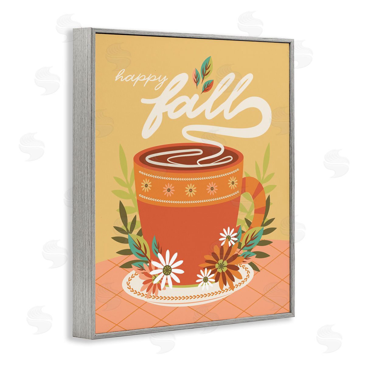 Autumnal Mug & Flowers Grey Frame Print Wall Art, Home Decor by Brandi Powell