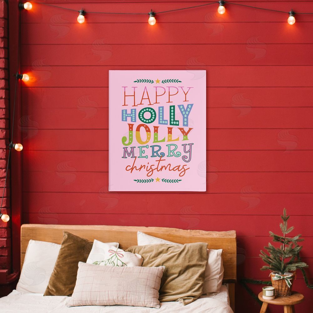 Happy Holly Jolly Xmas Canvas Wall Art in Room, Home Decor by Brandi Powell