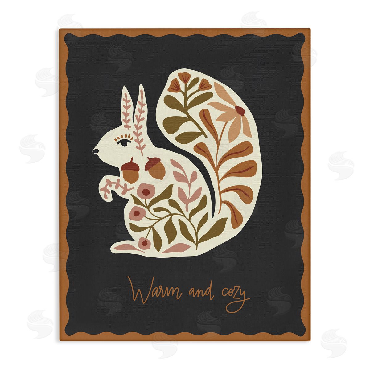 Autumnal Folk Squirrel Canvas Wall Art, Home Decor by Caroline Alfreds