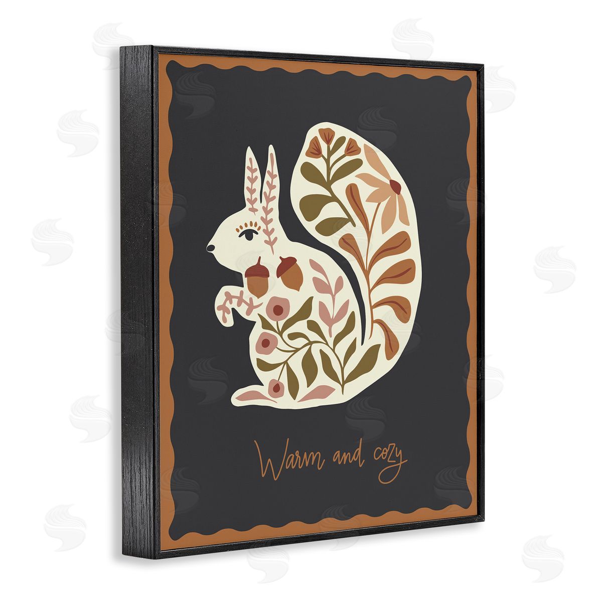 Autumnal Folk Squirrel Black Frame Print Wall Art, Home Decor by Caroline Alfreds
