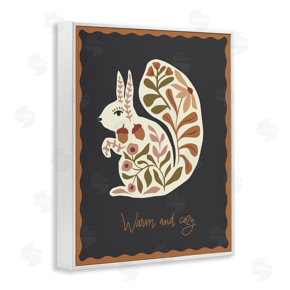 Autumnal Folk Squirrel White Frame Print Wall Art, Home Decor by Caroline Alfreds