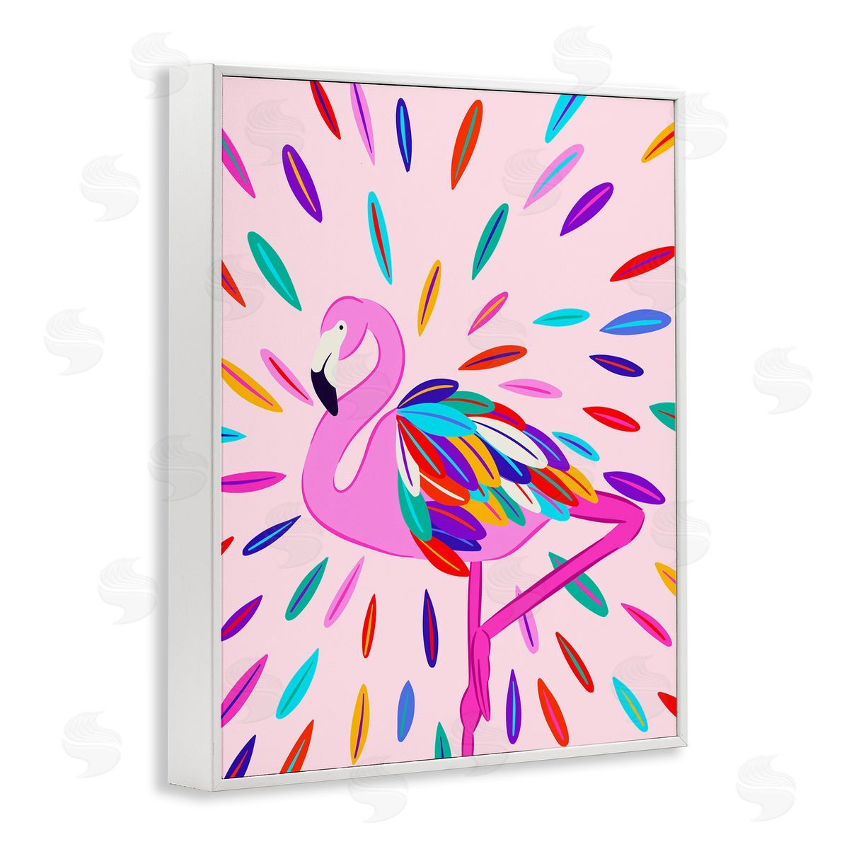 Flamingo Feather Flair White Frame Print Wall Art, Home Decor by Catalina Aguirre